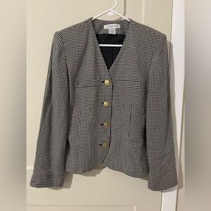 Chaus Women’s Black and White Plaid Checkered Blazer with Gold Buttons